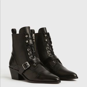 All Saints Booties Lace Buckle Smooth Leather Katy